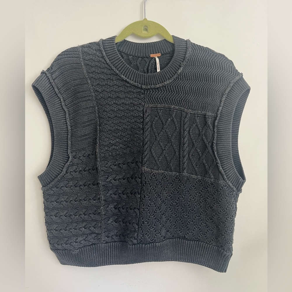 Free People Blie Patchwork Knit Sleeveless Sweater Vest — 100% cotton